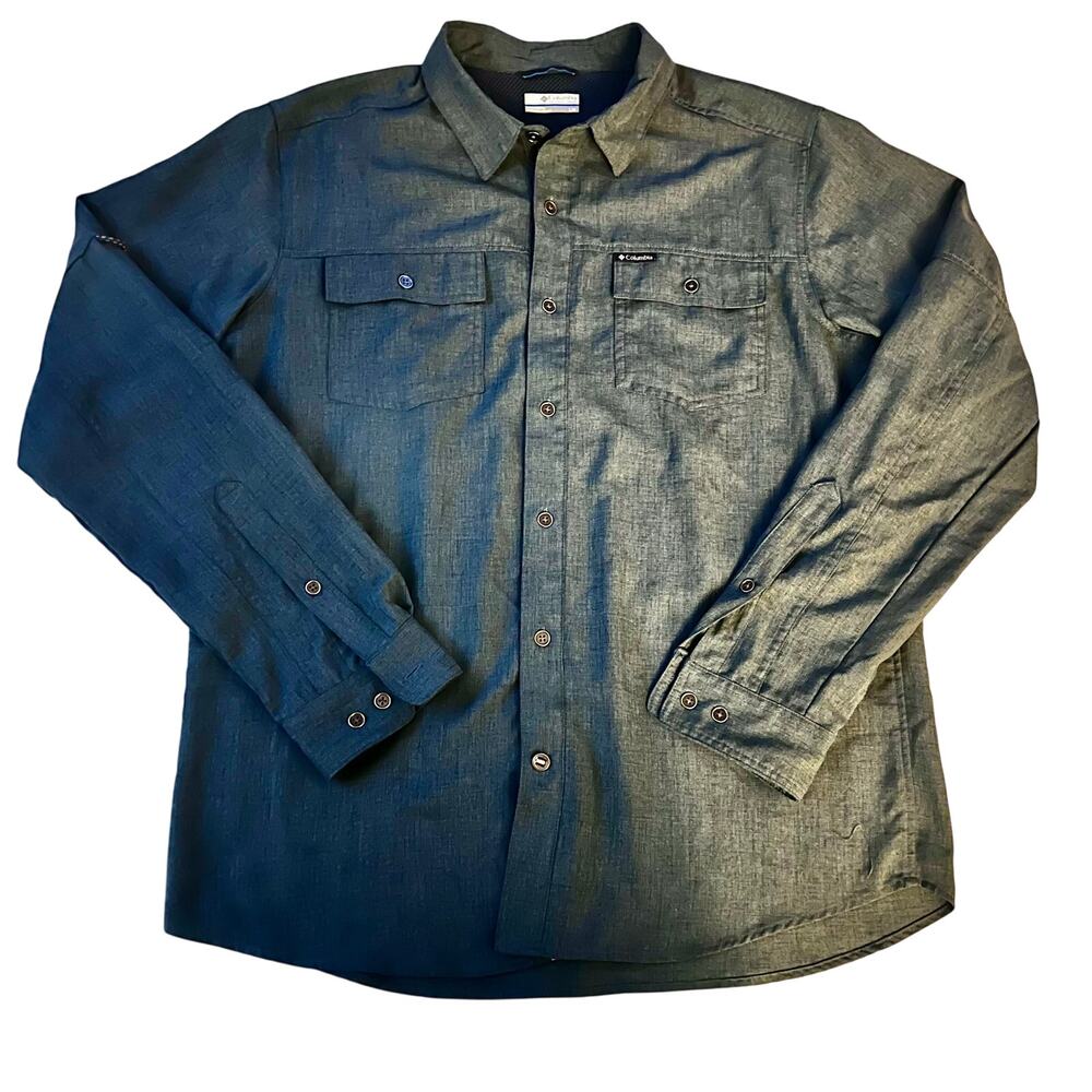 Columbia Gavin Ridge Vented Outdoors Hiking Shirt Mens L Blue Heather